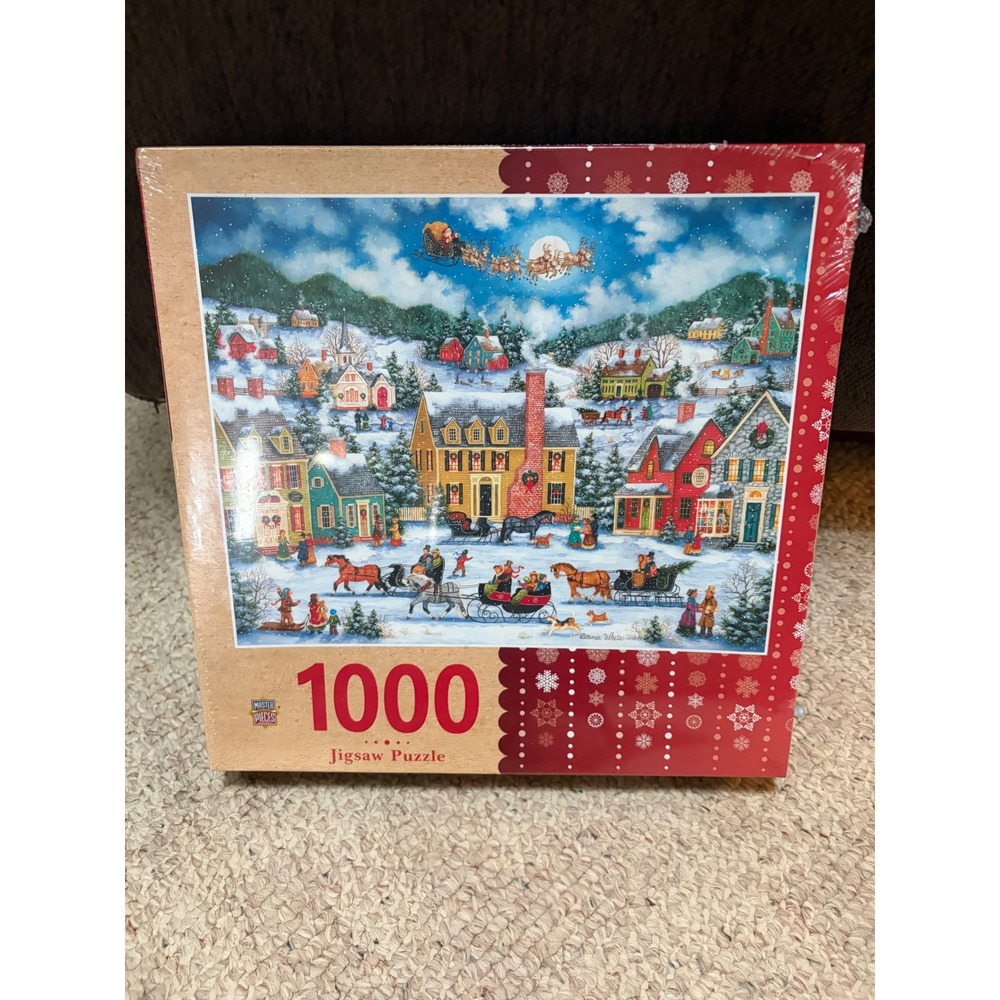 MasterPieces Bonnie White Folk Art Winter Village 1000 Piece Jigsaw Puzzle NEW